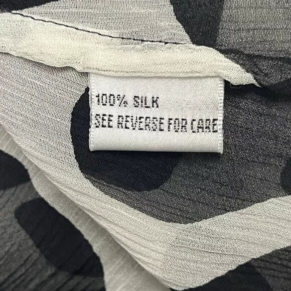 Talbots Pure Silk Shirt 18 Sheer Button Bell Long Sleeve Black White Abstract - Picture 7 of 8